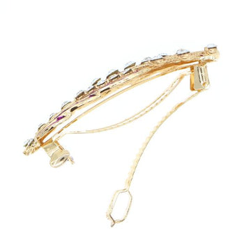 Brown Enamel Barrette with Rhinestones Leaf